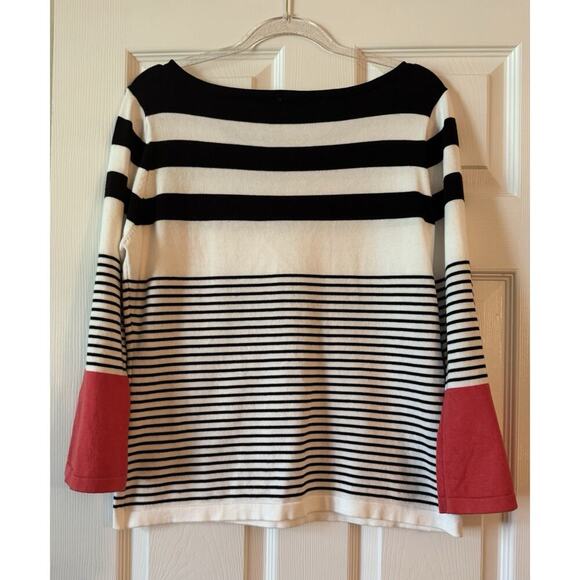 Vila Milano Womens Size L Black/White/Red Striped Soft Dolman Sleeve Sweater - Picture 5 of 7